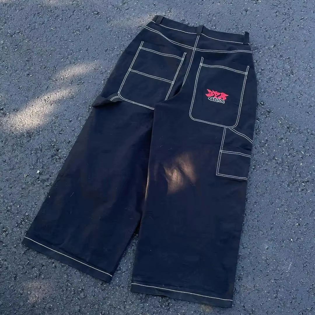 American Y2K New Baggy Wide Leg Black Jeans Overszied Men Street Casual Joker Denim Pants Couple Jeans Retro Streetwear