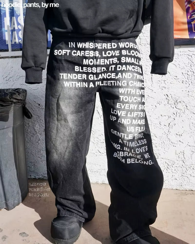 Y2K Men Jeans Vintage American Pattern Letter Jeans Streetwear Gothic Harajuku Hip Hop Men Women Fashion Casual Wide Leg Jeans
