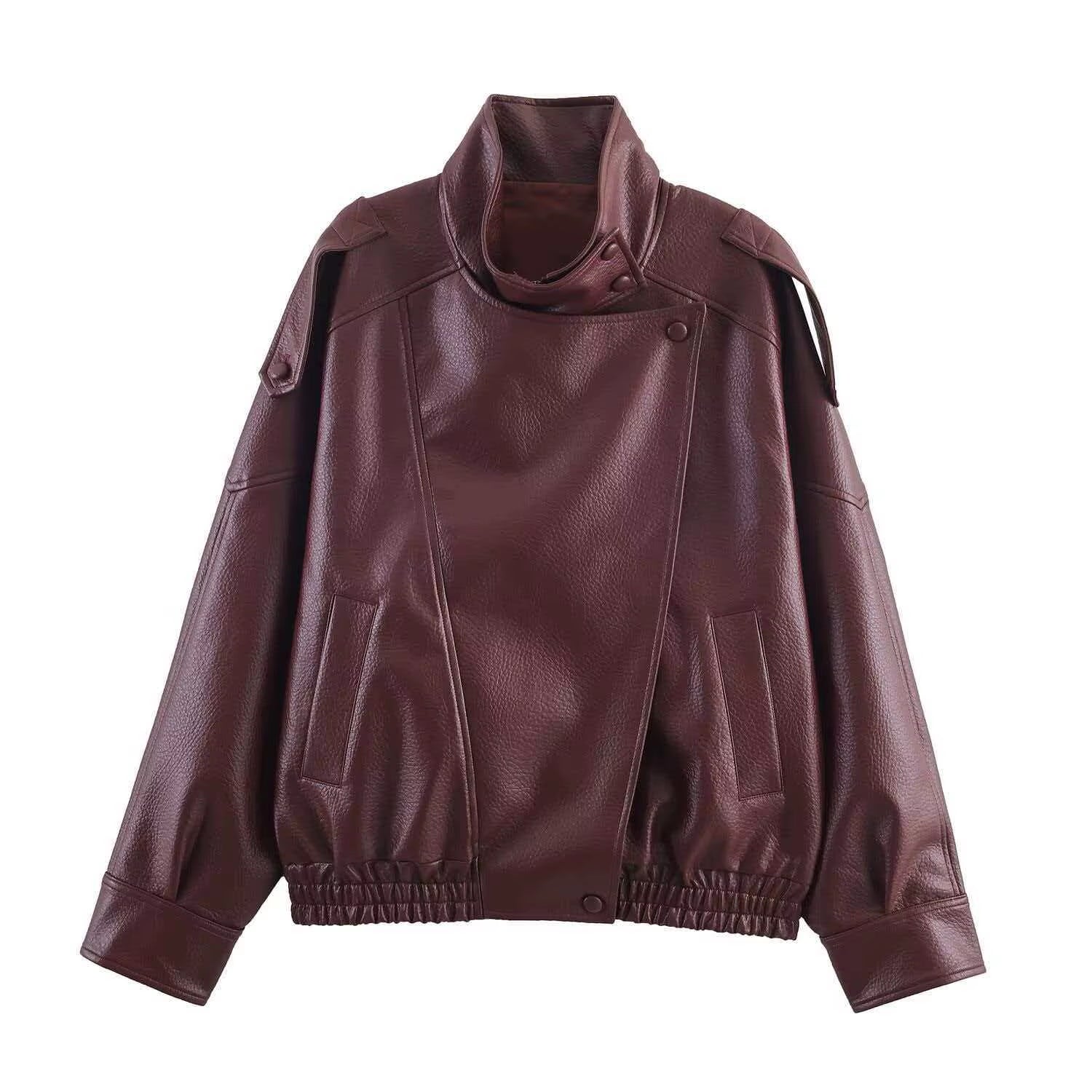 Casual Chic Black Leather Jackets Women Long Sleeve Buttons Elastic Oversized Coats Fashion 2026 Spring Streetwear Coats