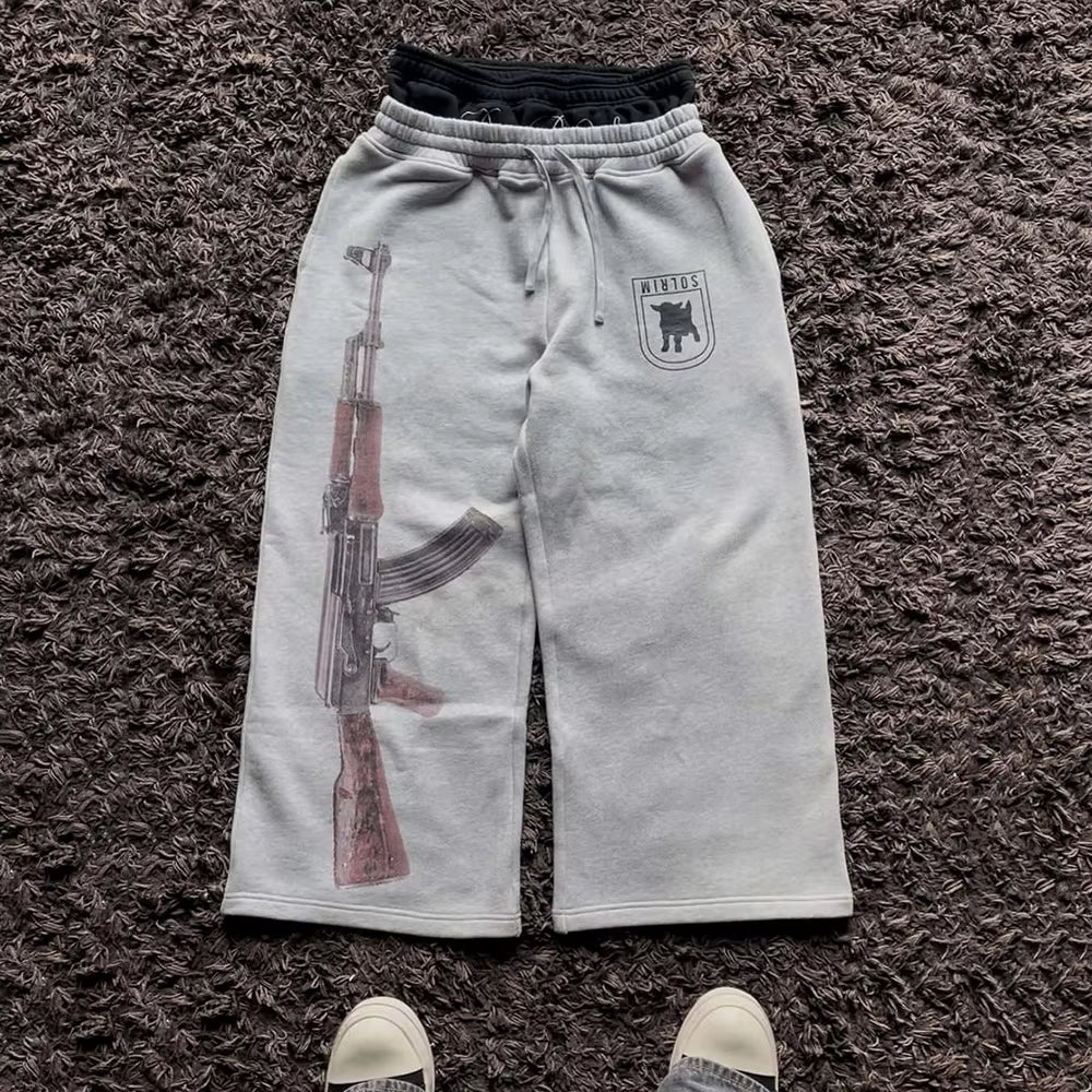 Y2K High-Waisted Printed Embroidered Street Guard Pants Spring Summer Casual Straight Leg Double Waist Design Fashionable
