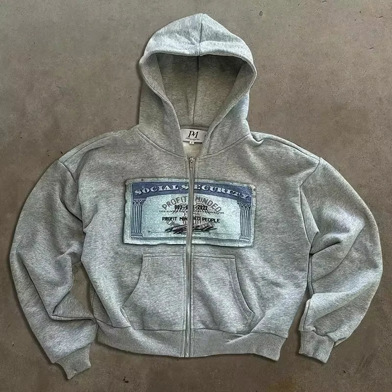 American Y2K New Hip Hop Trend Zipper Hoodie Women Street Casual Loose Joker Vintage Sweatshirt Unisex Fleece Padded Warm Hoodie