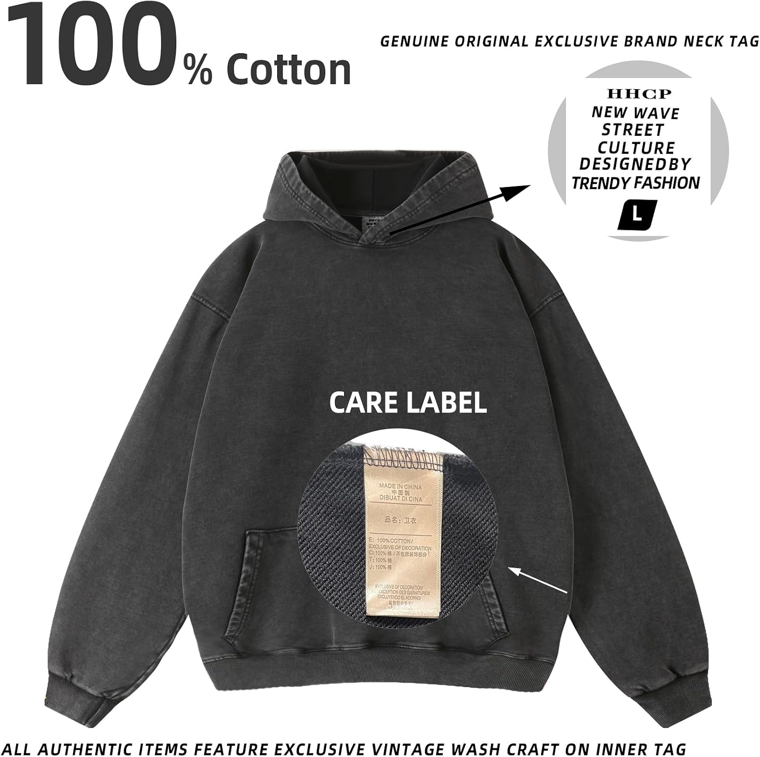 Oversized Acid Wash Pullover Hoodie fit