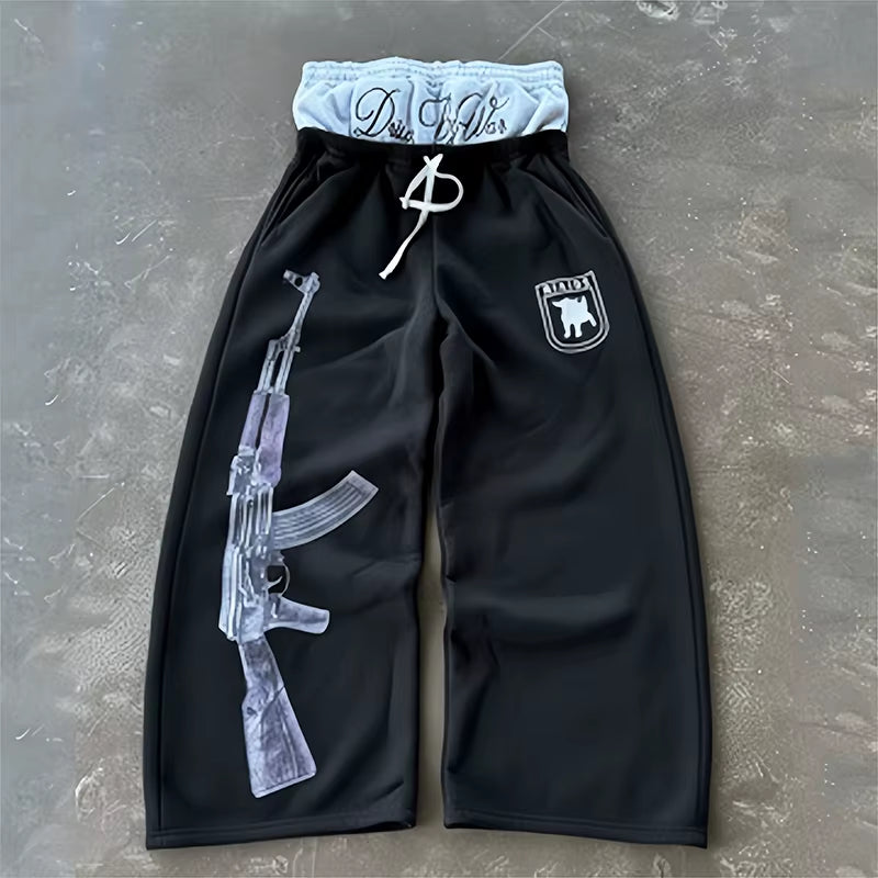 Y2K High-Waisted Printed Embroidered Street Guard Pants Spring Summer Casual Straight Leg Double Waist Design Fashionable