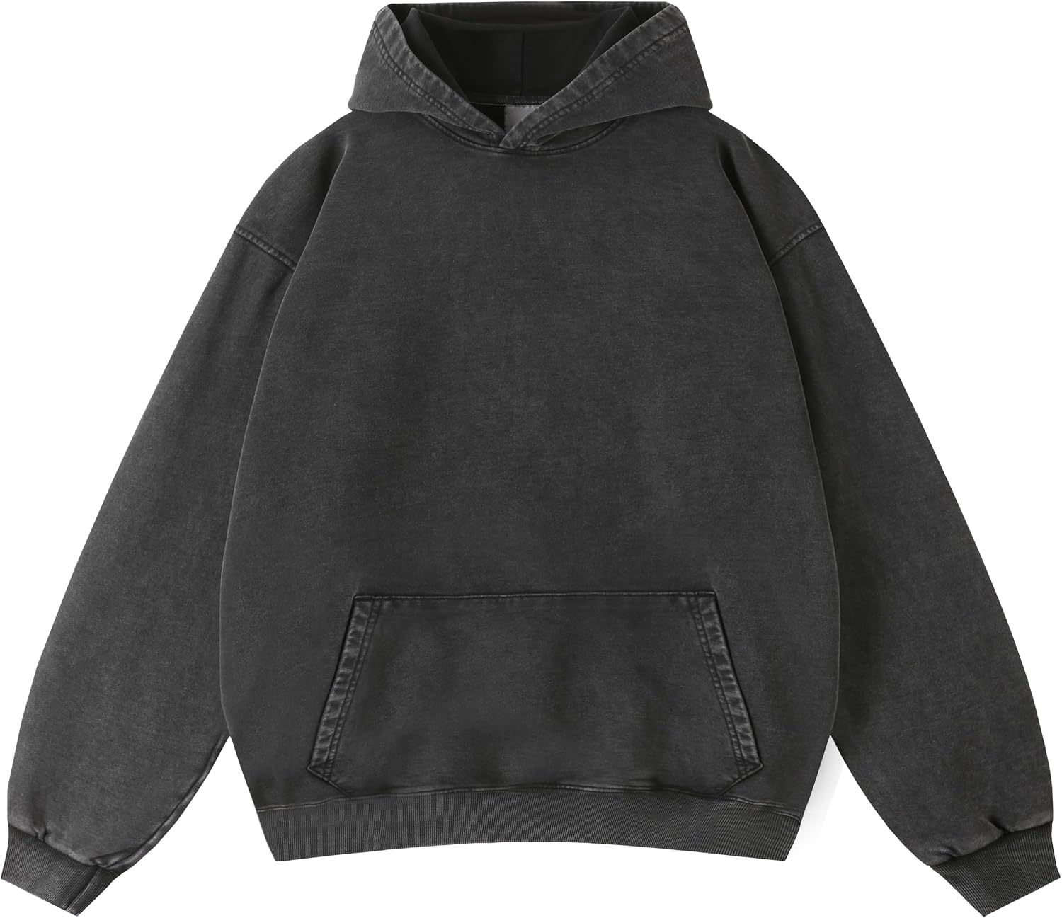 Oversized Acid Wash Pullover Hoodie - Black