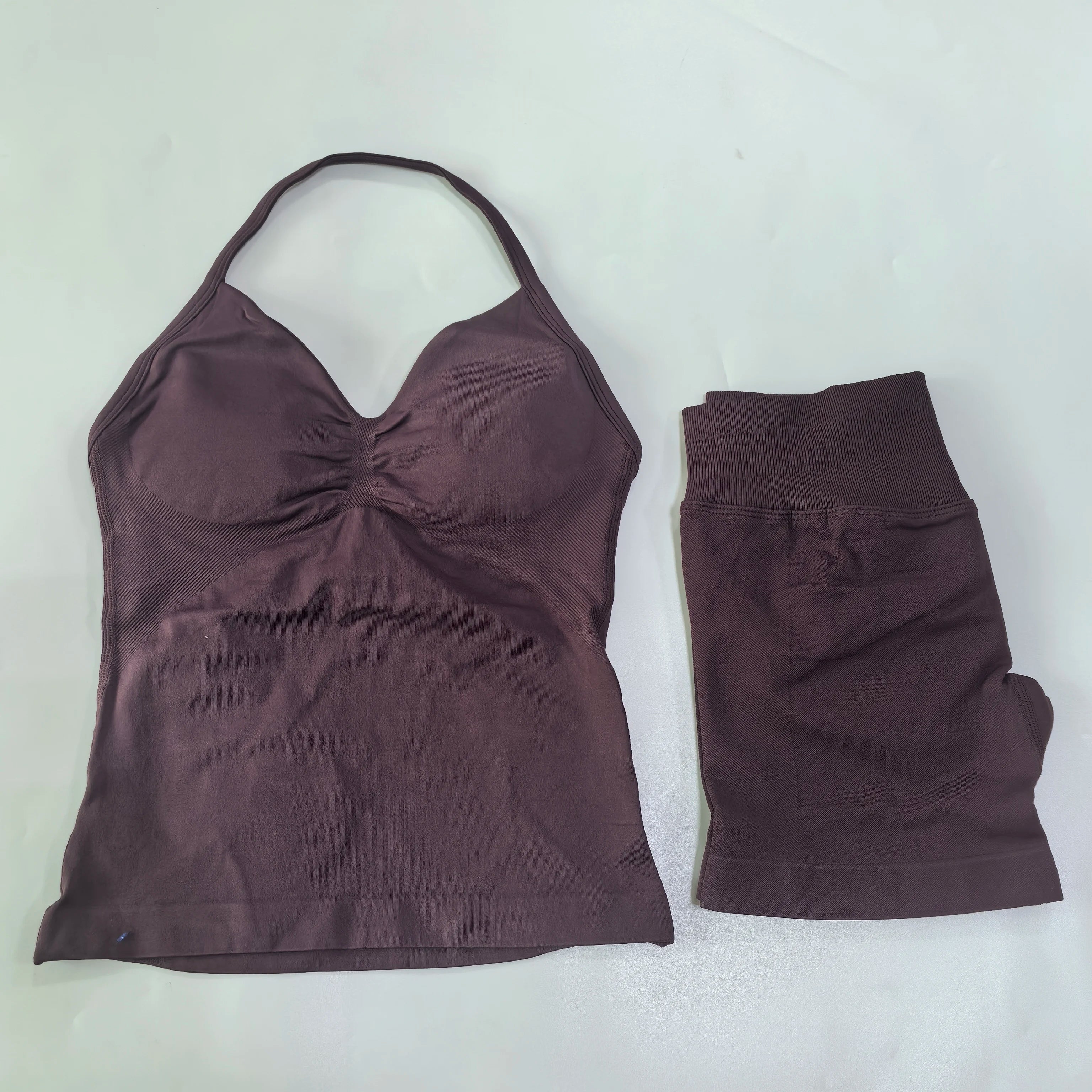 No Logo 2Pcs Gym Set Women Backless Tank Tops High Waist Scrunch Seamless Shorts Gym Suit Fitness Clothes Activewear Workout Set