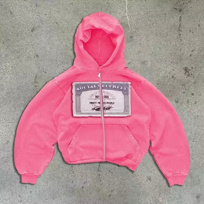 American Y2K New Hip Hop Trend Zipper Hoodie Women Street Casual Loose Joker Vintage Sweatshirt Unisex Fleece Padded Warm Hoodie