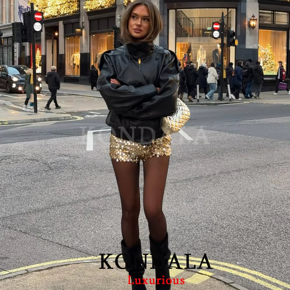 Casual Chic Black Leather Jackets Women Long Sleeve Buttons Elastic Oversized Coats Fashion 2026 Spring Streetwear Coats