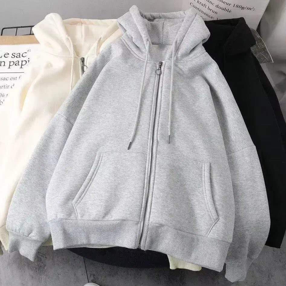 American Y2K New Hip Hop Trend Zipper Hoodie Women Street Casual Loose Joker Vintage Sweatshirt Unisex Fleece Padded Warm Hoodie