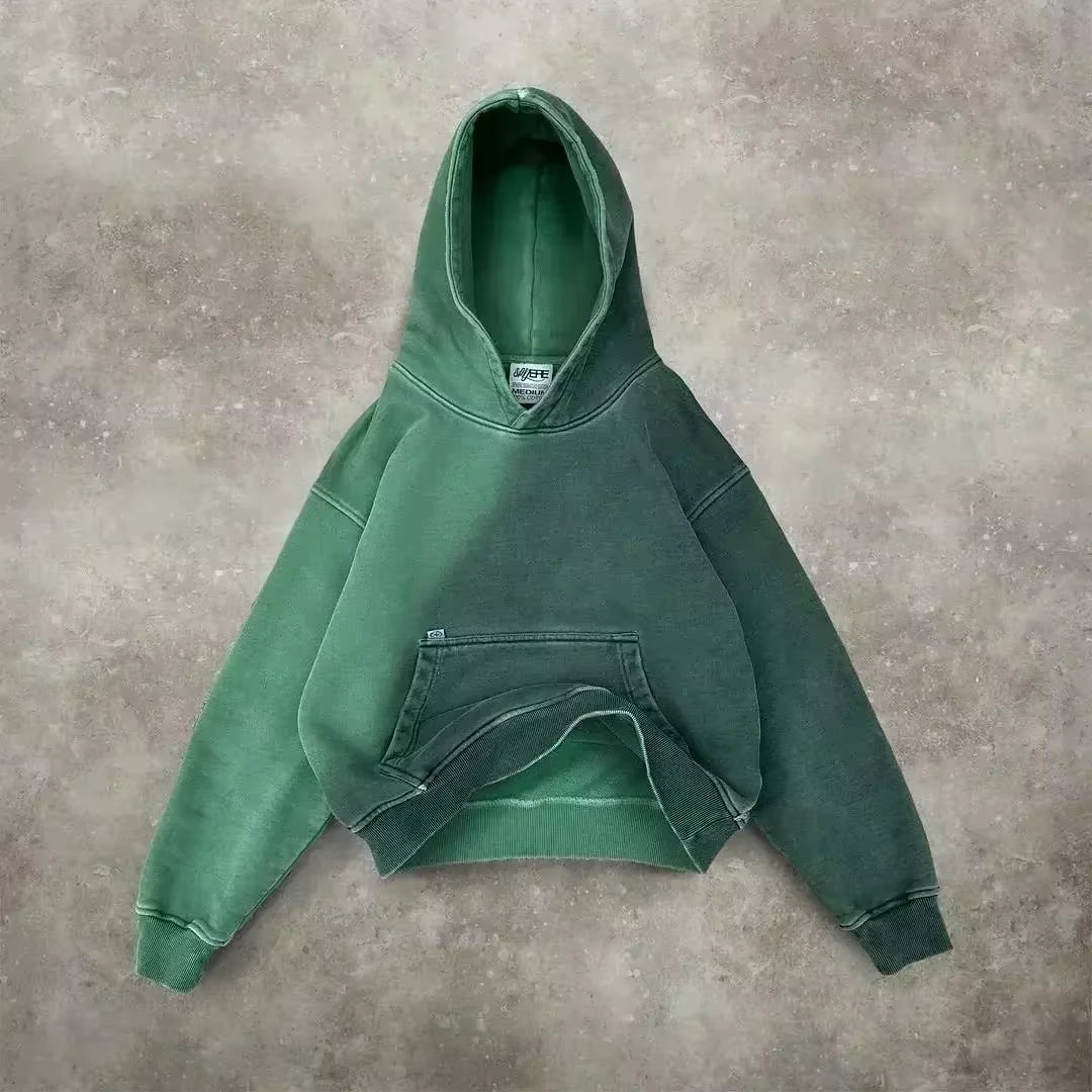 American Y2K New Hip Hop Trend Zipper Hoodie Women Street Casual Loose Joker Vintage Sweatshirt Unisex Fleece Padded Warm Hoodie