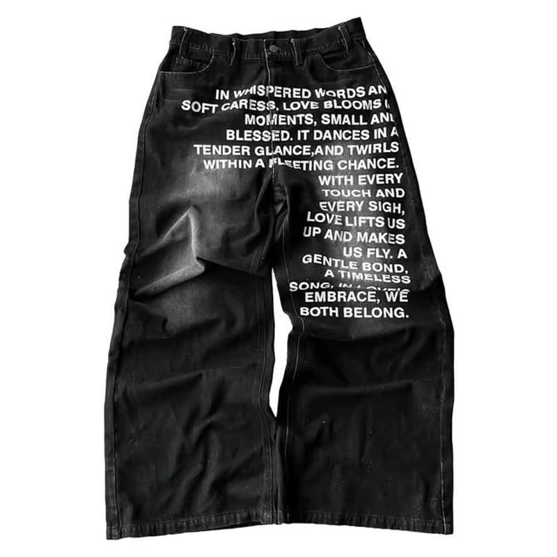 Y2K Men Jeans Vintage American Pattern Letter Jeans Streetwear Gothic Harajuku Hip Hop Men Women Fashion Casual Wide Leg Jeans